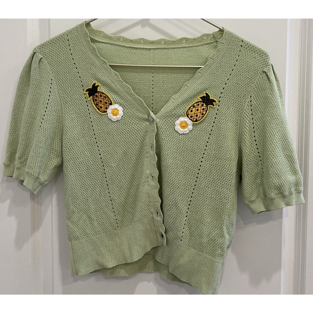 Retro HopesHow Pineapples Light Green Cardigan Size L 165/88A